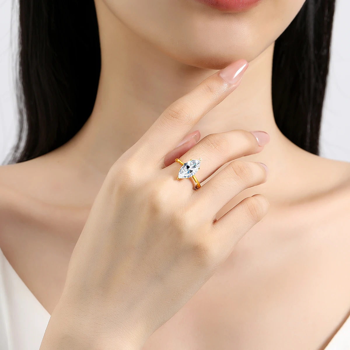 High Quality 14K Gold Rings for Women Marquise Cut 3ct VVS1 Moissanite Diamond Rings Au585 Luxury Jewelry for Engagement Trendy