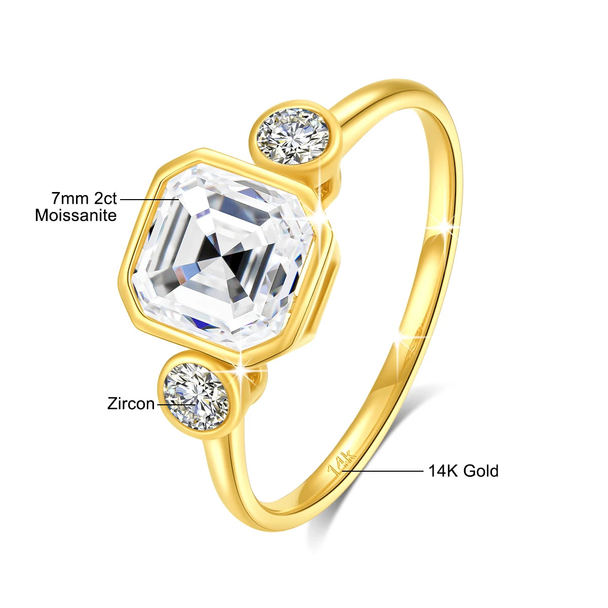 2ct Asscher Moissanite Rings for Women 14K AU585 Yellow Gold with Blue Corundum Ring for Wedding Engagement Luxury Jewelry