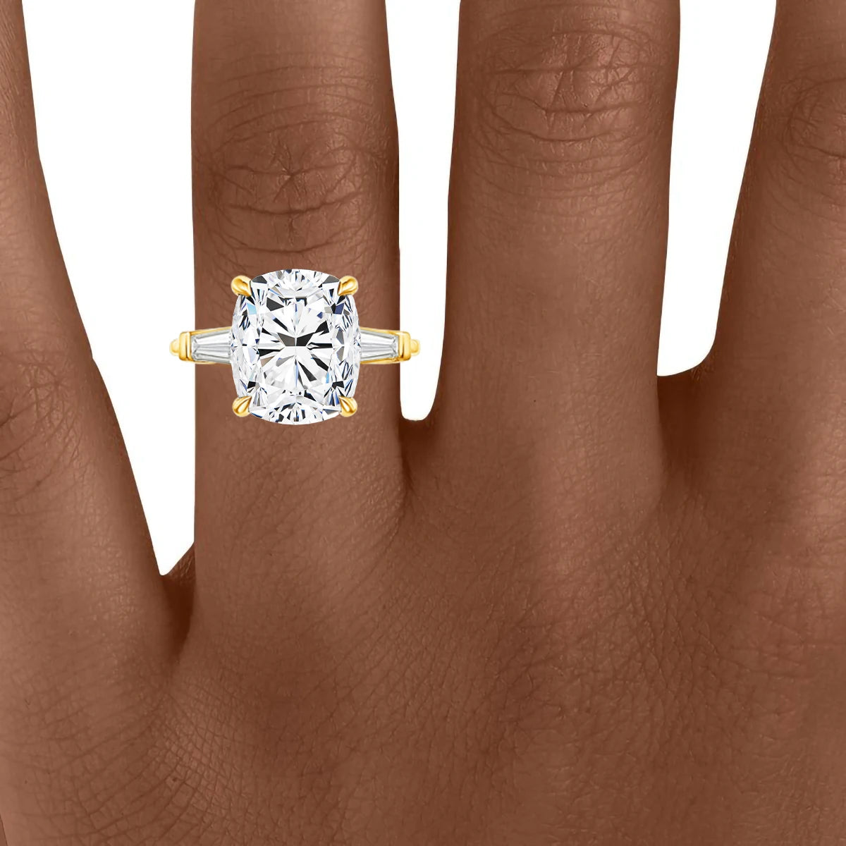 AU585 14K Gold Three Stone Moissanite Diamond Rings for Women Glamorous Sophisticated Look Cocktail Ring Engagement Fine Jewelry