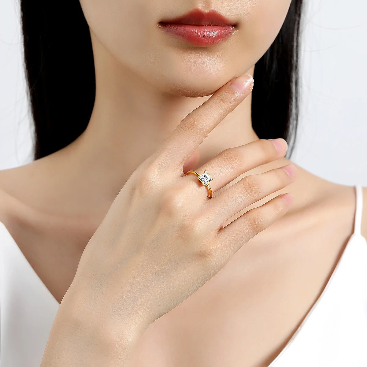 Au585 Classic Simple Princess Cut 1ct Moissanite Diamond Ring Genuine 14K Gold Rings for Women Wedding & Engagement Jewelry