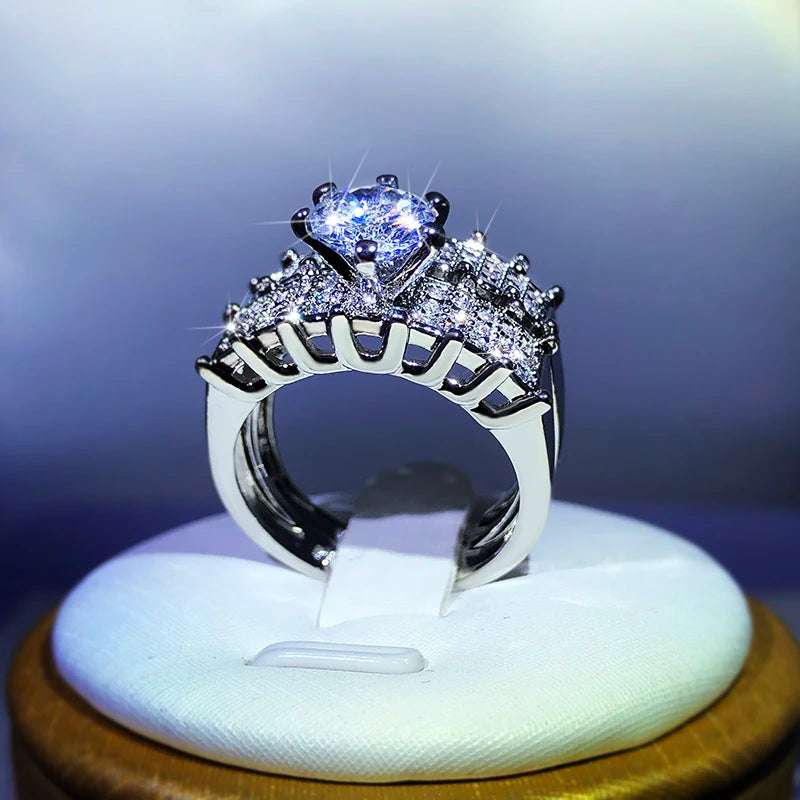 925 Sterling Silver Fashion High-End Full Diamond Full Zircon Ring Design For Ladies Party Reception Jewelry Gift