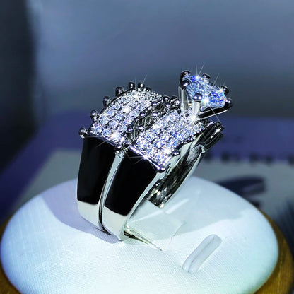 925 Sterling Silver Fashion High-End Full Diamond Full Zircon Ring Design For Ladies Party Reception Jewelry Gift