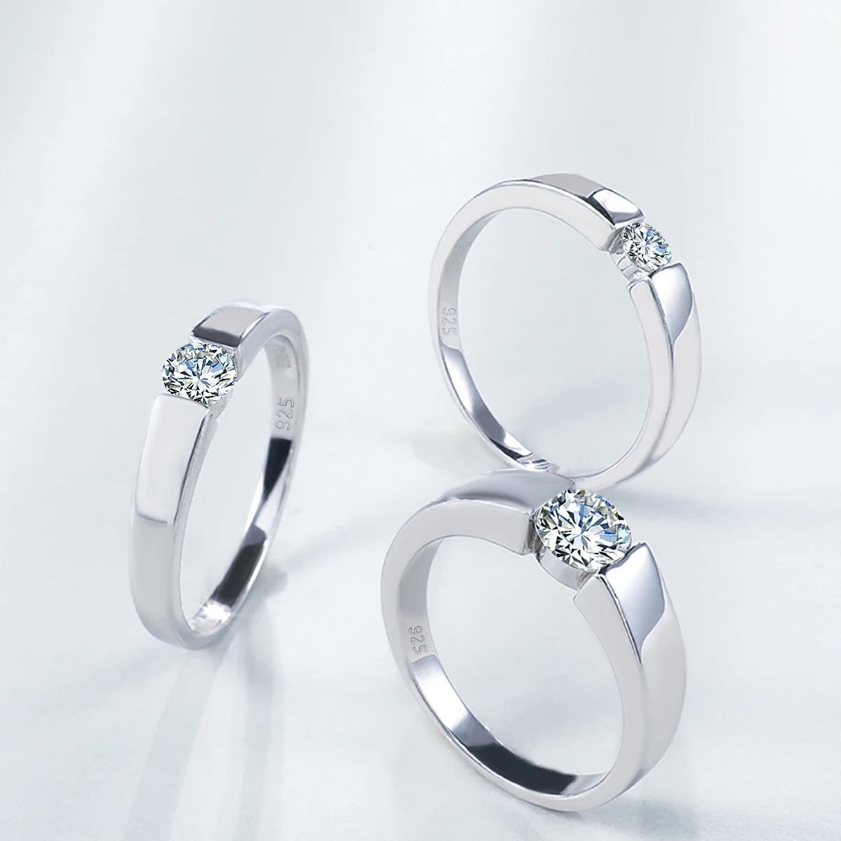 Real 0.5-1 Carat Round Cut Moissanite Ring Men Solid Sterling Silver 925 Certified Wedding Rings Couple Luxury Jewelry Trend New