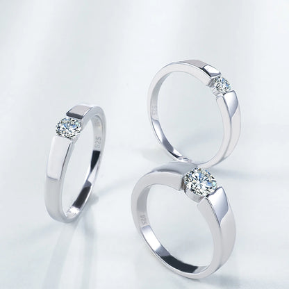 Real 0.5-1 Carat Round Cut Moissanite Ring Men Solid Sterling Silver 925 Certified Wedding Rings Couple Luxury Jewelry Trend New