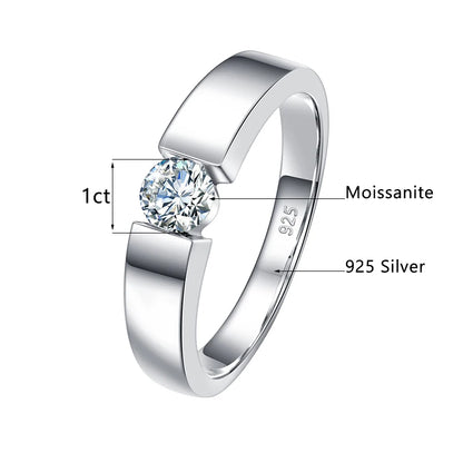 Real 0.5-1 Carat Round Cut Moissanite Ring Men Solid Sterling Silver 925 Certified Wedding Rings Couple Luxury Jewelry Trend New