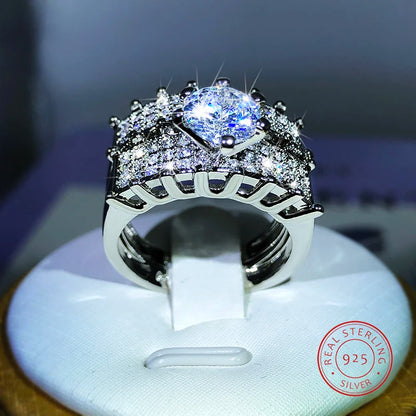 925 Sterling Silver Fashion High-End Full Diamond Full Zircon Ring Design For Ladies Party Reception Jewelry Gift