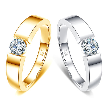Real 0.5-1 Carat Round Cut Moissanite Ring Men Solid Sterling Silver 925 Certified Wedding Rings Couple Luxury Jewelry Trend New