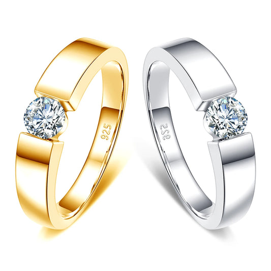 Real 0.5-1 Carat Round Cut Moissanite Ring Men Solid Sterling Silver 925 Certified Wedding Rings Couple Luxury Jewelry Trend New