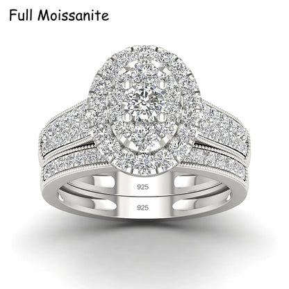 2PCS Diamond Couple Rings Set Woman Wedding Engagement Sterling Silver Ring Shining Luxury 5A Zircon 14k Gold Classic Jewelry