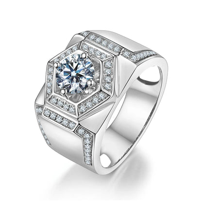 Original 925 Sterling Silver Ring Round Moissanite Diamond Mens Rings Rose Gold Color Thick Luxury Wedding Grooms Fine Jewelry