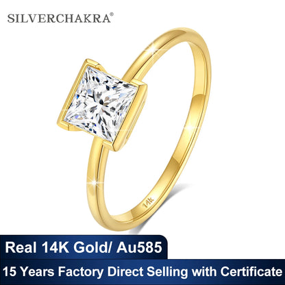 Au585 Classic Simple Princess Cut 1ct Moissanite Diamond Ring Genuine 14K Gold Rings for Women Wedding & Engagement Jewelry