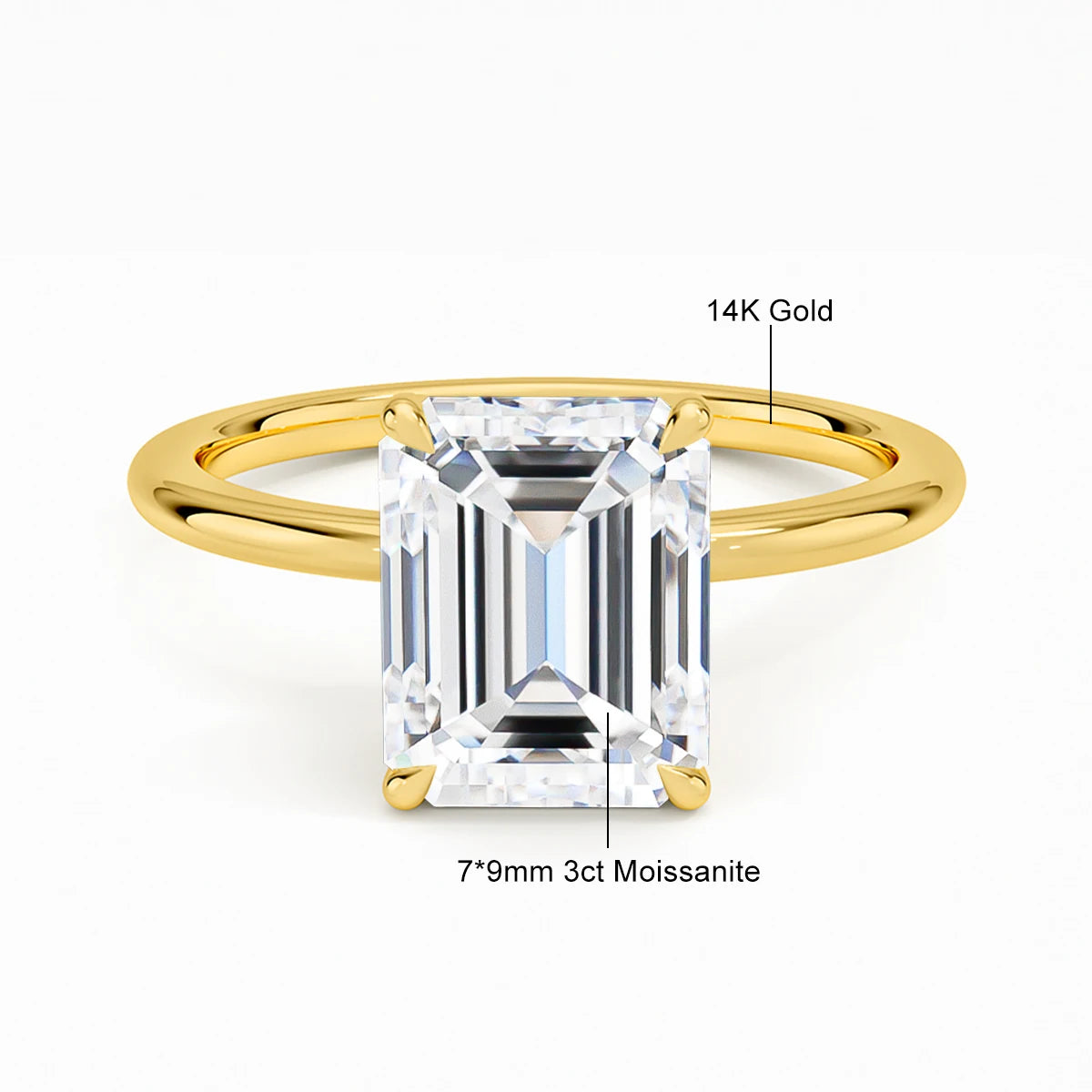 Classic 14K Gold Ring Certificate Emerald Cut Moissanite Diamond Rings 1ct 2ct 3ct Au585 K Gold Wedding Fine Jewelry for Women