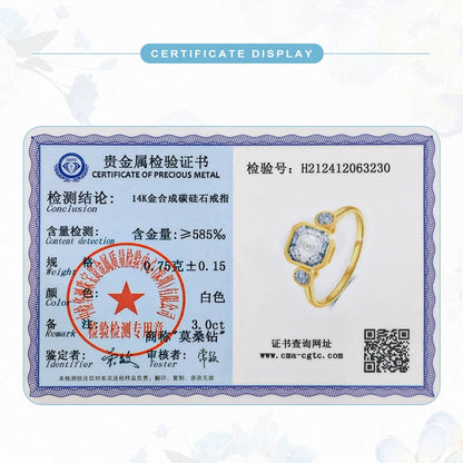 2ct Asscher Moissanite Rings for Women 14K AU585 Yellow Gold with Blue Corundum Ring for Wedding Engagement Luxury Jewelry