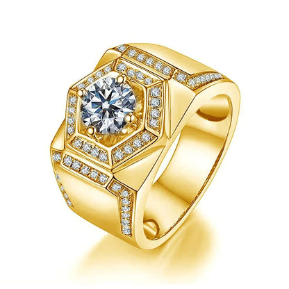 Original 925 Sterling Silver Ring Round Moissanite Diamond Mens Rings Rose Gold Color Thick Luxury Wedding Grooms Fine Jewelry