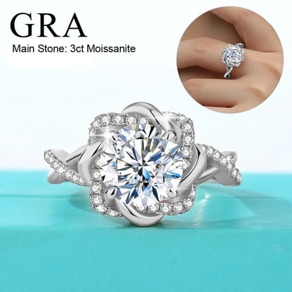 1ct to 3ct Moissanite Diamond Certified Ring Original Sterling Silver 925 Rings for Women Twist Floral Luxury Wedding Jewelry