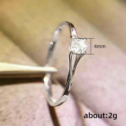 Minimalist Women's Wedding Rings with 4MM Cubic Zirconia Simple Elegant Female Finger Accessory Engagement Bands Jewelry