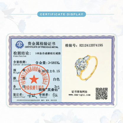 Romantic 9mm 3ct Moissanite Diamond Ring AU585 14K Gold D Color VVS1 Wedding Band Rings for Women Engagement Luxury Jewelry