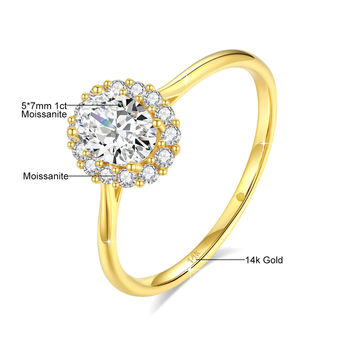 Classic 14K Gold Full Moissanite Diamond Ring Oval Brilliant Multiple Optional Colors Engagement Rings Original Woman Jewelry