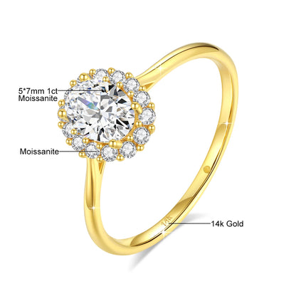 Classic 14K Gold Full Moissanite Diamond Ring Oval Brilliant Multiple Optional Colors Engagement Rings Original Woman Jewelry