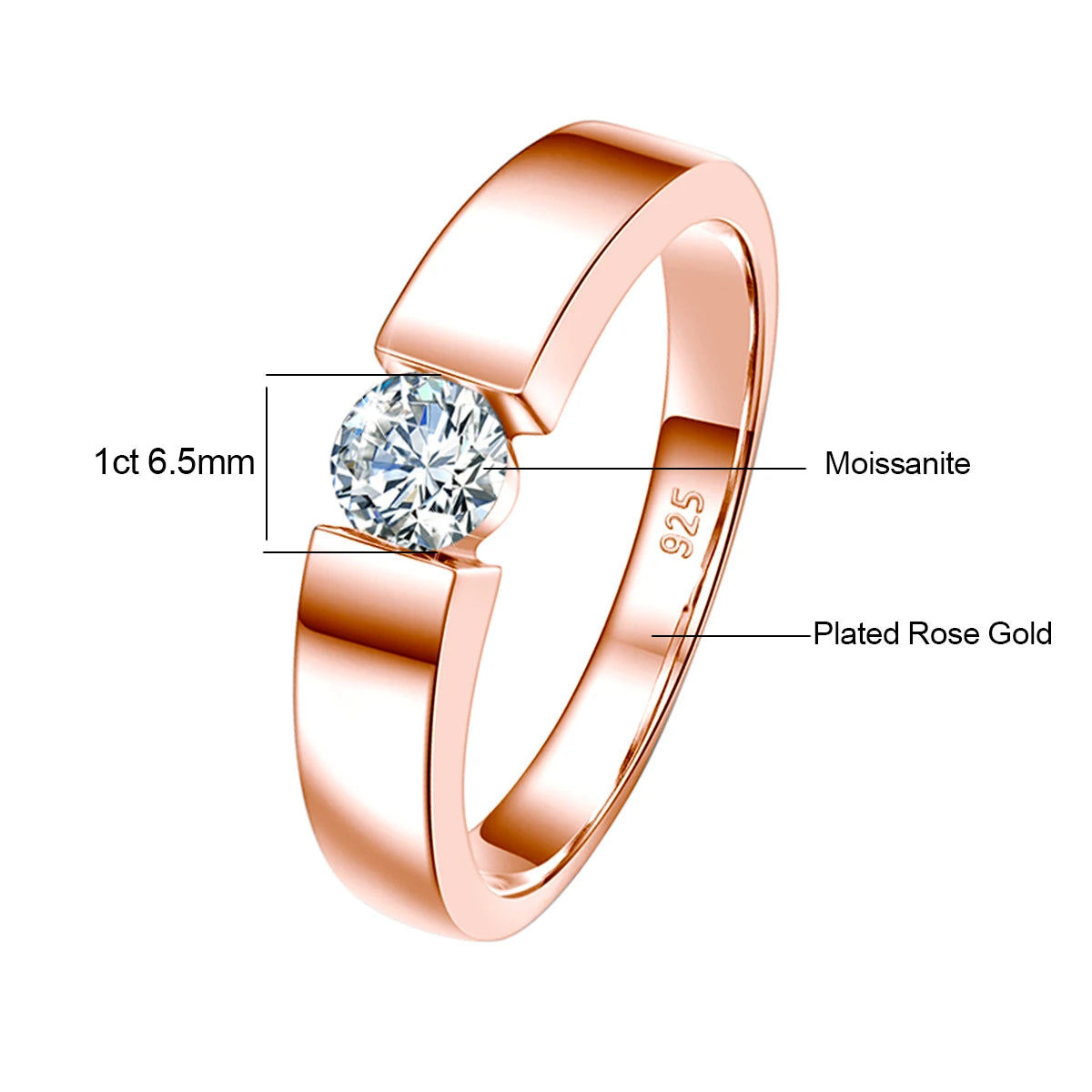 Real 0.5-1 Carat Round Cut Moissanite Ring Men Solid Sterling Silver 925 Certified Wedding Rings Couple Luxury Jewelry Trend New