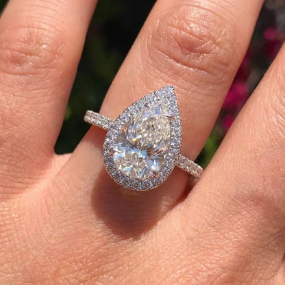 925 Sterling Silver 1CT Simple Sparkling Pear Shape Zircon Ring For Women Engagement Wedding Luxury High Quality Fine Jewelry