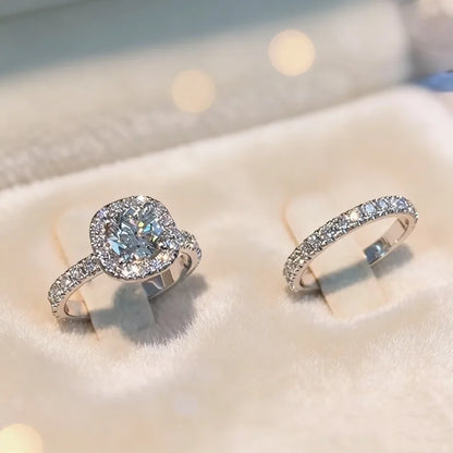 Luxury Exquisite Silver Color Princess Ring for Women Fashion Inlaid White Zircon Stones Wedding Rings Set Engagement Jewelry