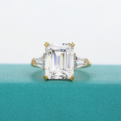 Luxury AU585 Emerald Cut D Color VVS1 4CT Moissanite Ring for Women Real 14K Yellow Gold Ring Engegament Wedding Band Jewelry