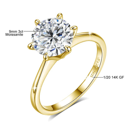 14k Gold Filled Classic Six Claws Wedding Ring Bands for Women 9mm 3ct GRA Moissanite Diamond Bridal Sets Engagement Jewelry
