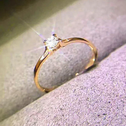 Minimalist Women's Wedding Rings with 4MM Cubic Zirconia Simple Elegant Female Finger Accessory Engagement Bands Jewelry