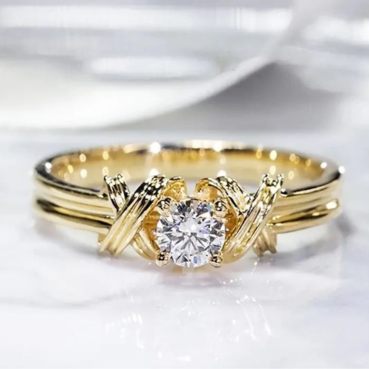 Huitan New Modern Fashion Design Women Rings with Round/Cushion Cubic Zircon Cross Shape Statement Wedding Bands Female Jewelry