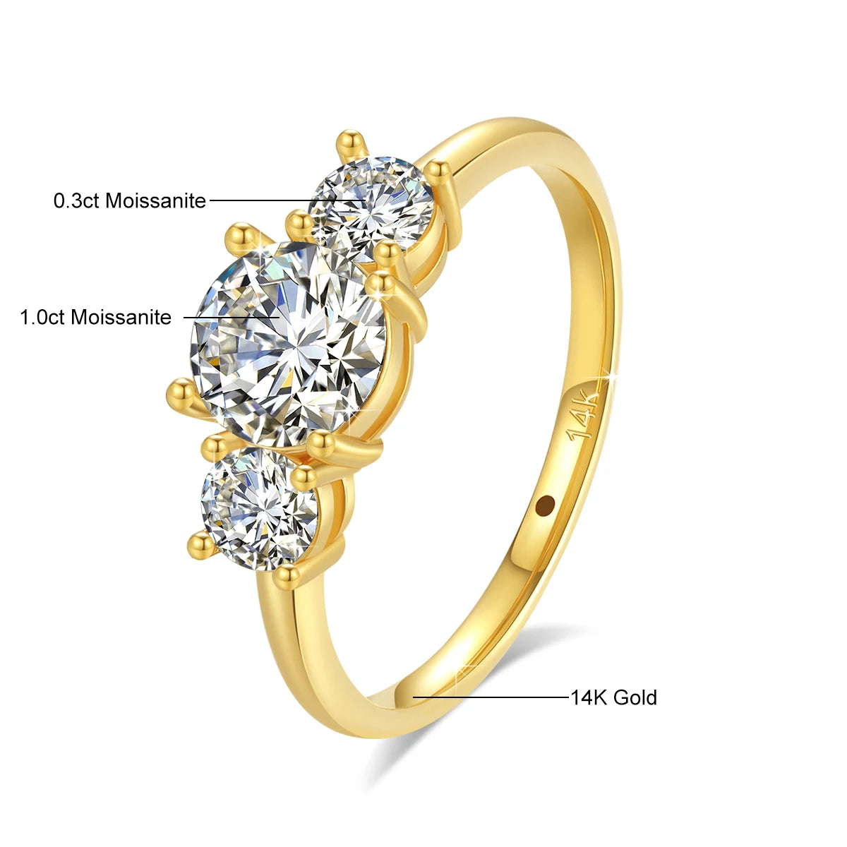 14K Gold 3 Stones Moissanite Diamond Rings Modern Engagement Women's Ring Luxury Original Certified 2025 Trend Wedding Jewelry