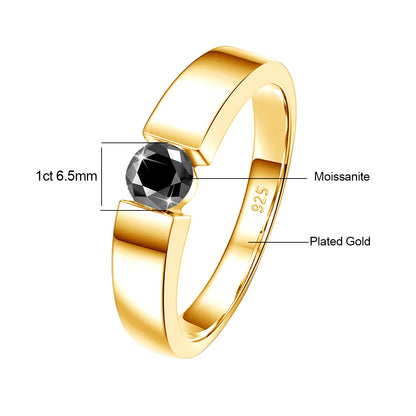 Real 0.5-1 Carat Round Cut Moissanite Ring Men Solid Sterling Silver 925 Certified Wedding Rings Couple Luxury Jewelry Trend New