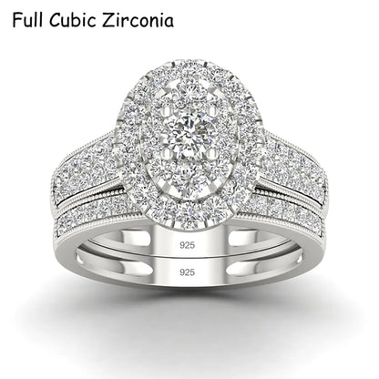 2PCS Diamond Couple Rings Set Woman Wedding Engagement Sterling Silver Ring Shining Luxury 5A Zircon 14k Gold Classic Jewelry