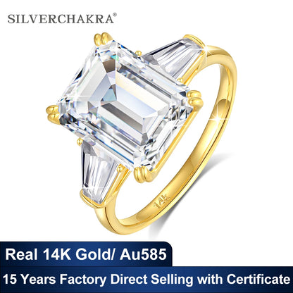Luxury AU585 Emerald Cut D Color VVS1 4CT Moissanite Ring for Women Real 14K Yellow Gold Ring Engegament Wedding Band Jewelry