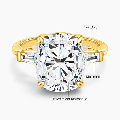 AU585 14K Gold Three Stone Moissanite Diamond Rings for Women Glamorous Sophisticated Look Cocktail Ring Engagement Fine Jewelry