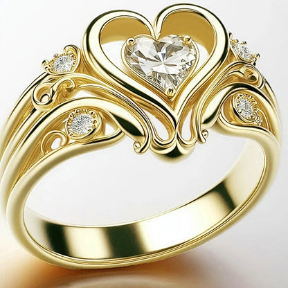 Huitan Noble Romantic Heart Rings Lovely Sweet Graceful Engagement Jewelry for Women Modern Opulent Popular Finger Accessories