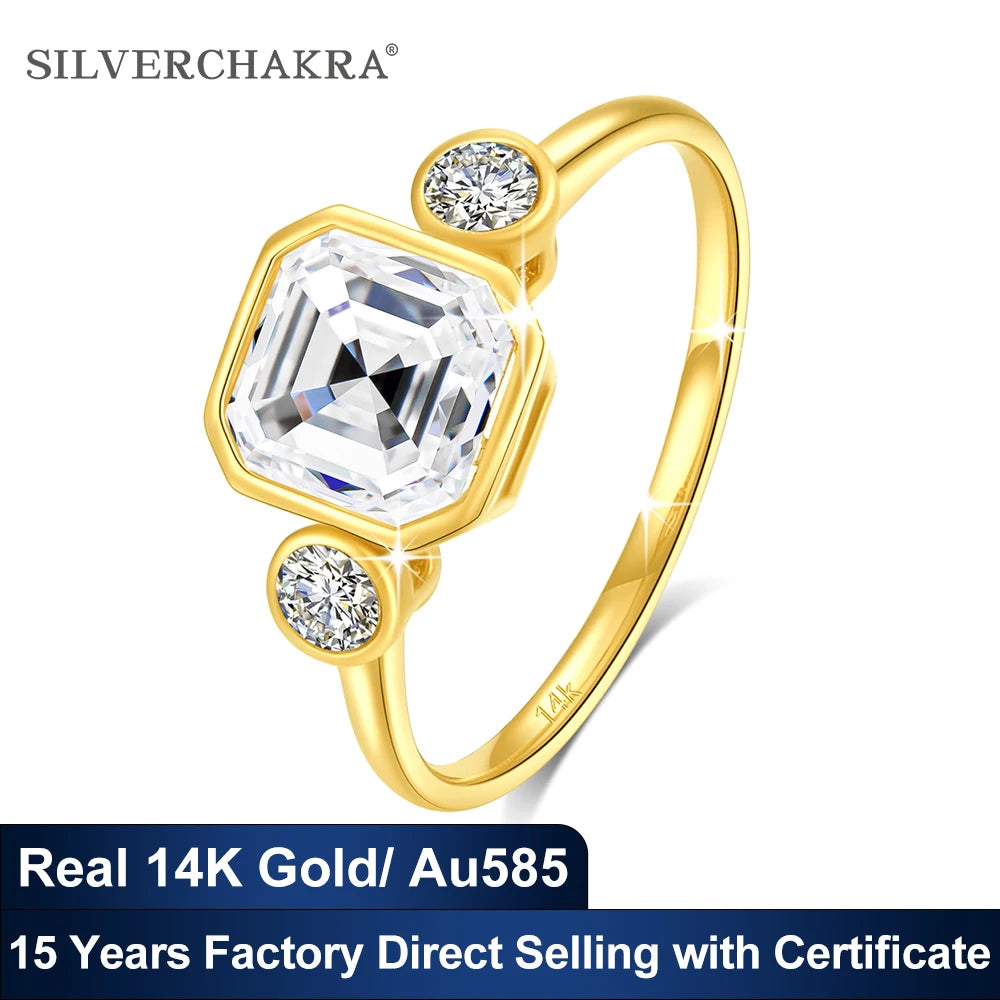 2ct Asscher Moissanite Rings for Women 14K AU585 Yellow Gold with Blue Corundum Ring for Wedding Engagement Luxury Jewelry