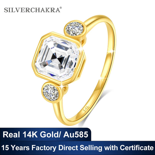 2ct Asscher Moissanite Rings for Women 14K AU585 Yellow Gold with Blue Corundum Ring for Wedding Engagement Luxury Jewelry
