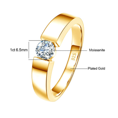 Real 0.5-1 Carat Round Cut Moissanite Ring Men Solid Sterling Silver 925 Certified Wedding Rings Couple Luxury Jewelry Trend New
