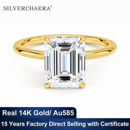 Classic 14K Gold Ring Certificate Emerald Cut Moissanite Diamond Rings 1ct 2ct 3ct Au585 K Gold Wedding Fine Jewelry for Women