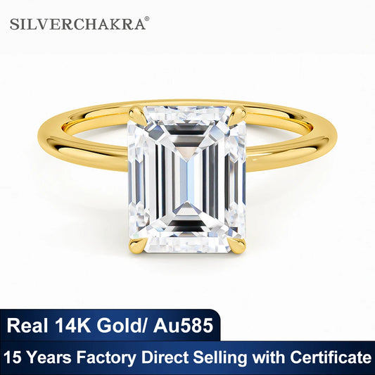 Classic 14K Gold Ring Certificate Emerald Cut Moissanite Diamond Rings 1ct 2ct 3ct Au585 K Gold Wedding Fine Jewelry for Women
