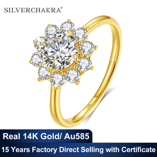 Princess Diana 14K Gold Au585 1ct VVS1 Diamond Moissanite Ring for Women Snowflake Engagement Wedding Gift Romantic Jewelry