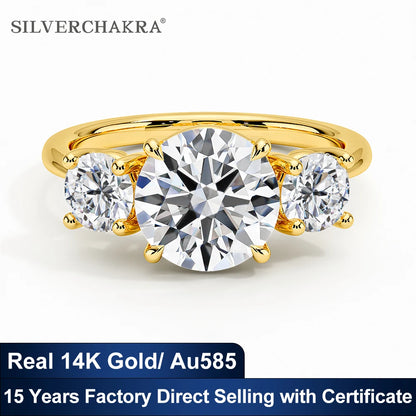 Luxe Three Stone Moissanite Diamond 14K Gold Engagement Ring Au585 Elegant Love Rings for Women Delicate Certified Wedding Bands