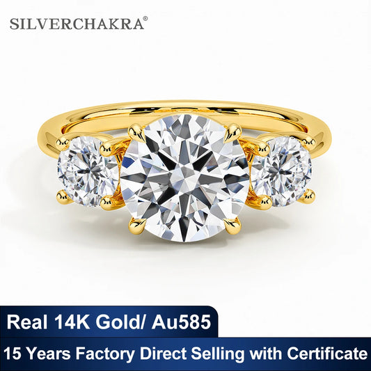 Luxe Three Stone Moissanite Diamond 14K Gold Engagement Ring Au585 Elegant Love Rings for Women Delicate Certified Wedding Bands
