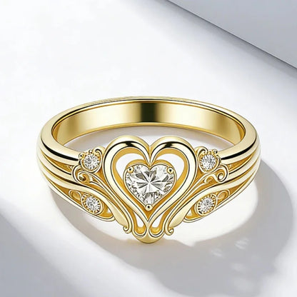 Huitan Noble Romantic Heart Rings Lovely Sweet Graceful Engagement Jewelry for Women Modern Opulent Popular Finger Accessories