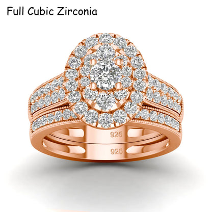 2PCS Diamond Couple Rings Set Woman Wedding Engagement Sterling Silver Ring Shining Luxury 5A Zircon 14k Gold Classic Jewelry