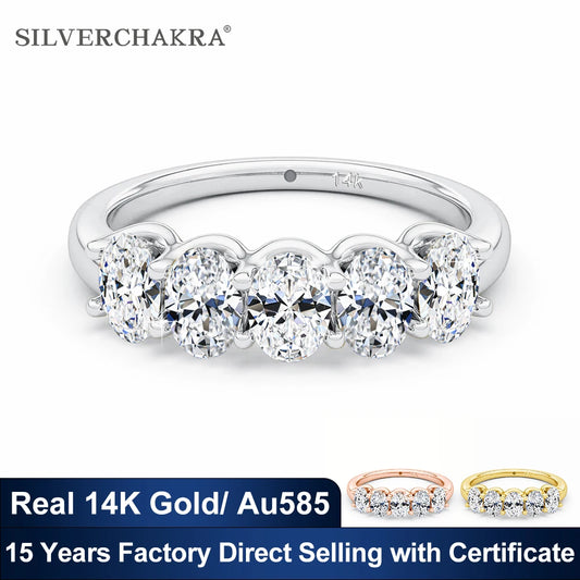 14K Gold 5pcs Oval Moissanite Rings for Women D VVS1 Engagement Wedding Eternity Ring Bands with Certified Original Fine Jewelry