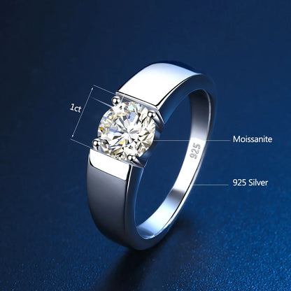 Moissanite Diamond Ring for Men Unisex Solid Original 925 Sterling Silver White Gold Color Engagement Jewelry Free Shipping