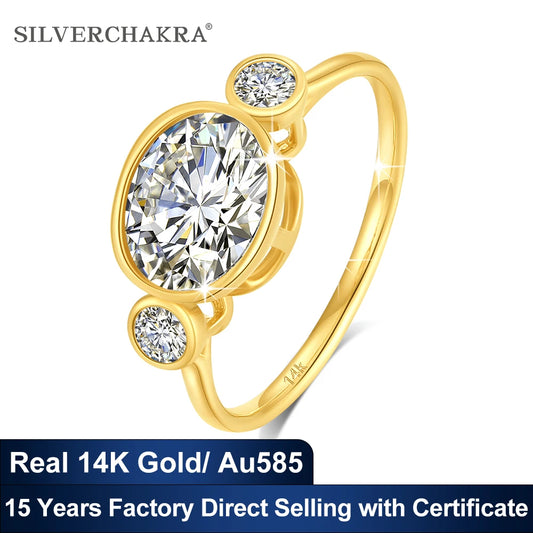 3pcs Moissanite Diamond Ring for Women Original and Pure 14K AU585 Yellow Gold Rings 2ct Oval Cut Engagement Gifts Certified