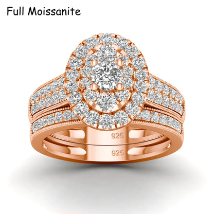 2PCS Diamond Couple Rings Set Woman Wedding Engagement Sterling Silver Ring Shining Luxury 5A Zircon 14k Gold Classic Jewelry